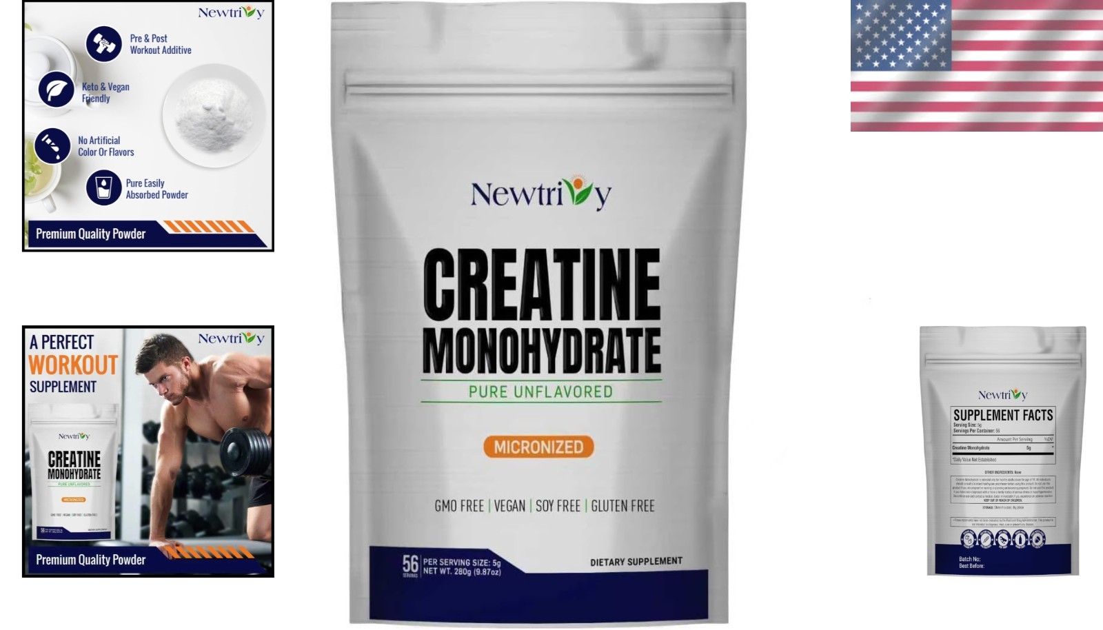 Creatine Monohydrate 280g – Unflavored, Kosher, Non-GMO for Enhanced Performance