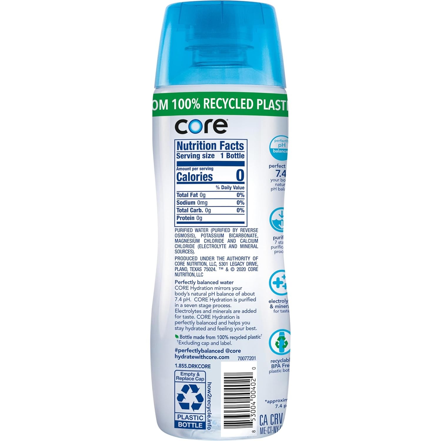CORE Hydration Perfect 7.4 Ph Nutrient Enhanced Water, 20 Ounce (Pack of 24)