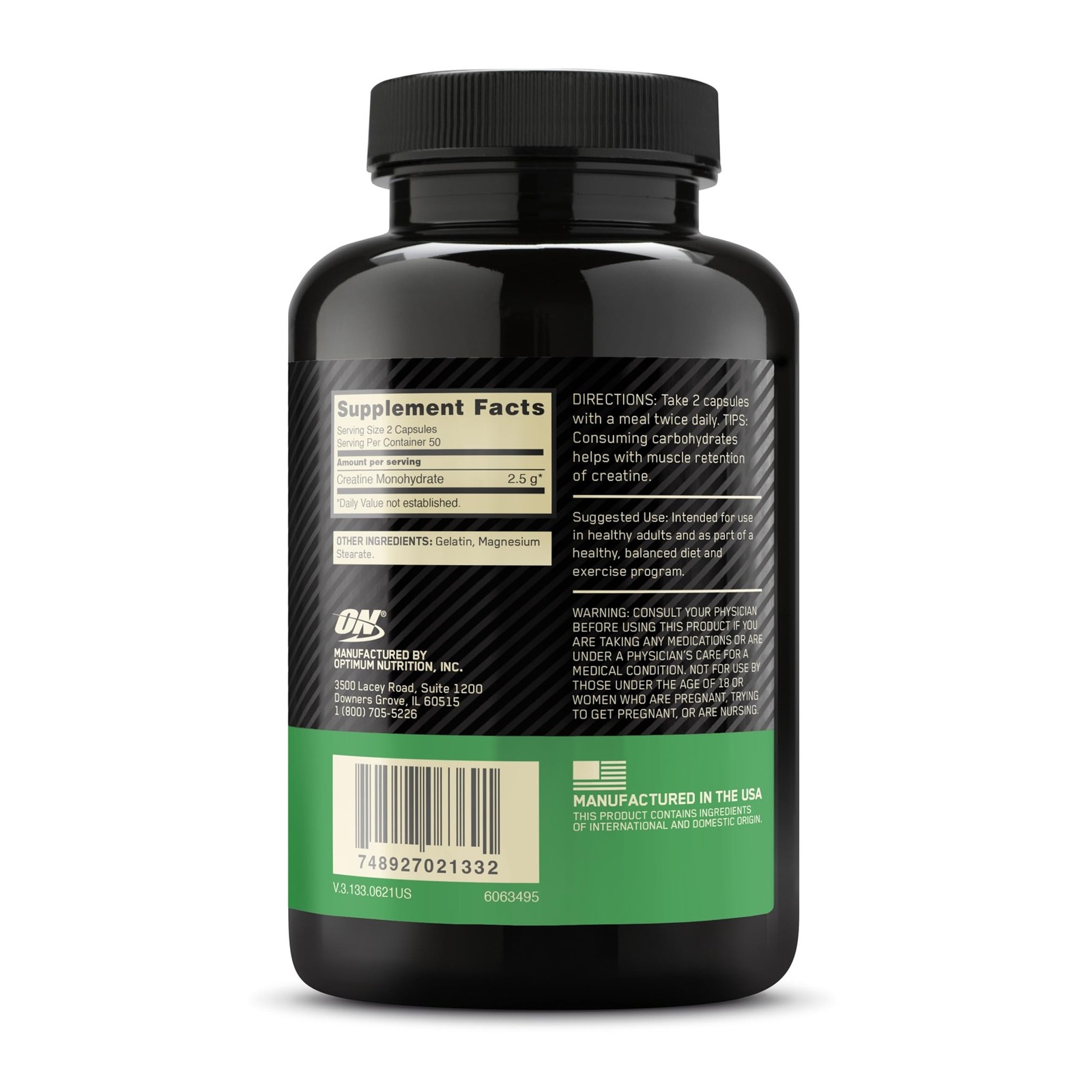 Optimum Nutrition Creatine 2500, 2.5g Monohydrate Muscle Strength, 100 Capsules