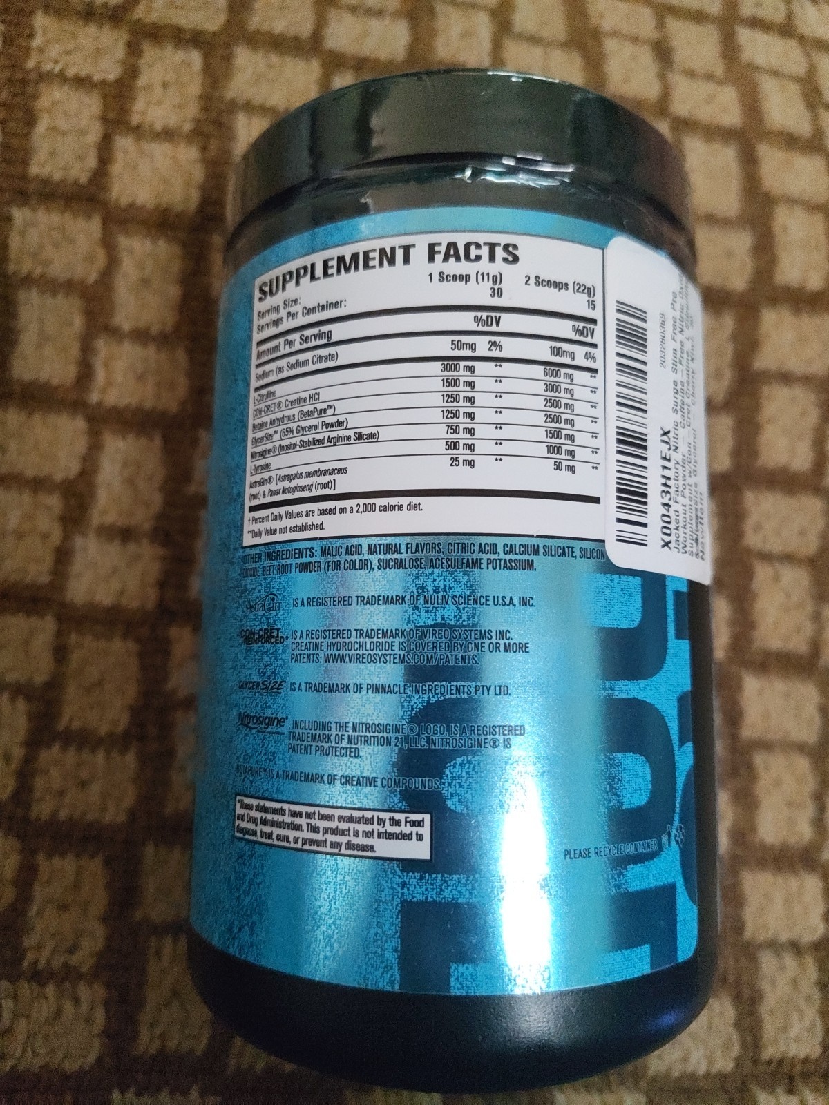 Nitric Surge Stim Free pre Workout Cherry Kiwi Flavor 30 Servings (330g)