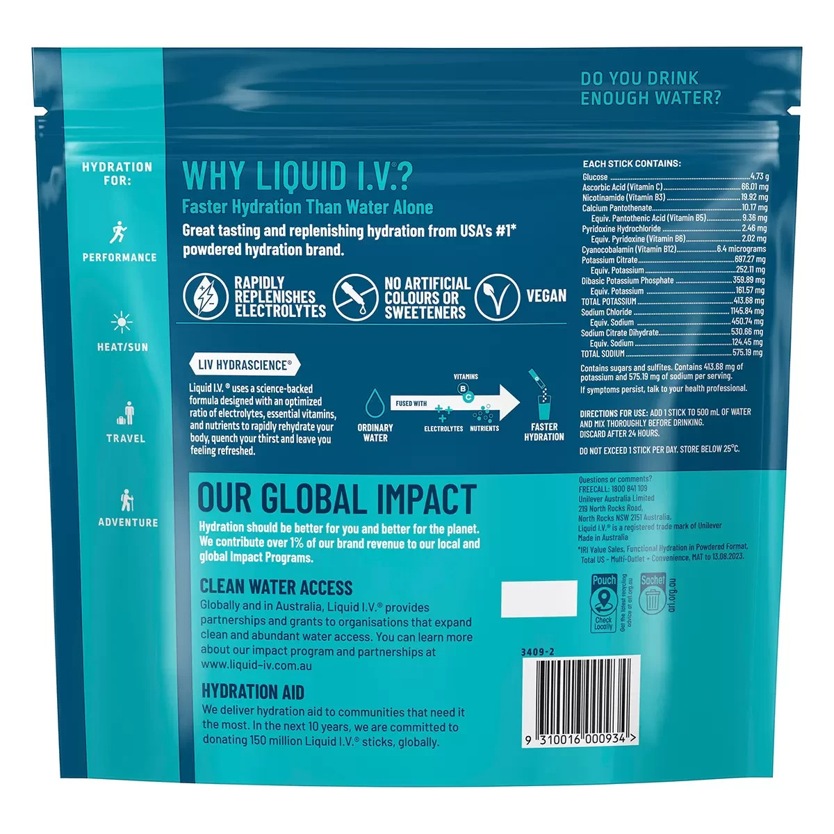 Liquid I.V. Hydration Multiplier Watermelon Electrolyte Drink Mix 30 Sachets