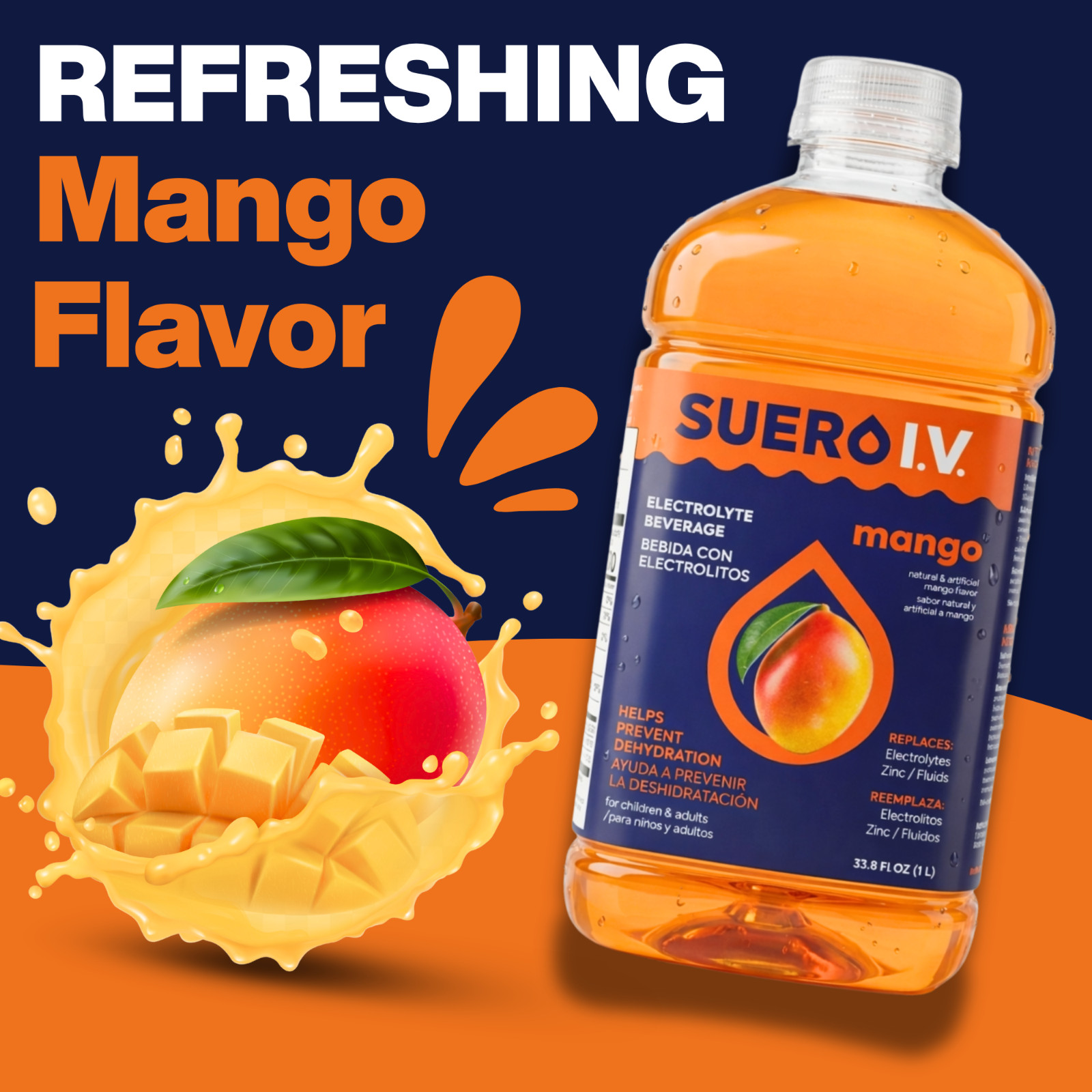 Suero I.V. Electrolyte Drink, Mango Flavor 33.8 fl oz – Hydrate (3-Pack)
