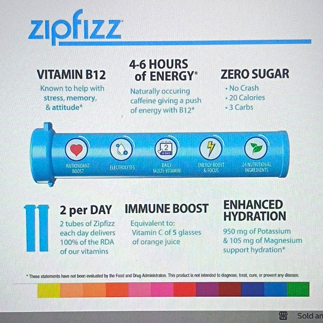 Zipfizz Energy Hydration Drink Mix Powder Vitamin B12 Caffeine Fruit Punch