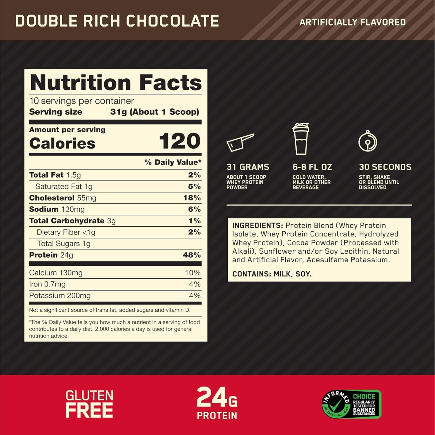 Gold Standard Whey Protein Powder – Double Rich Chocolate, Easy Mixing