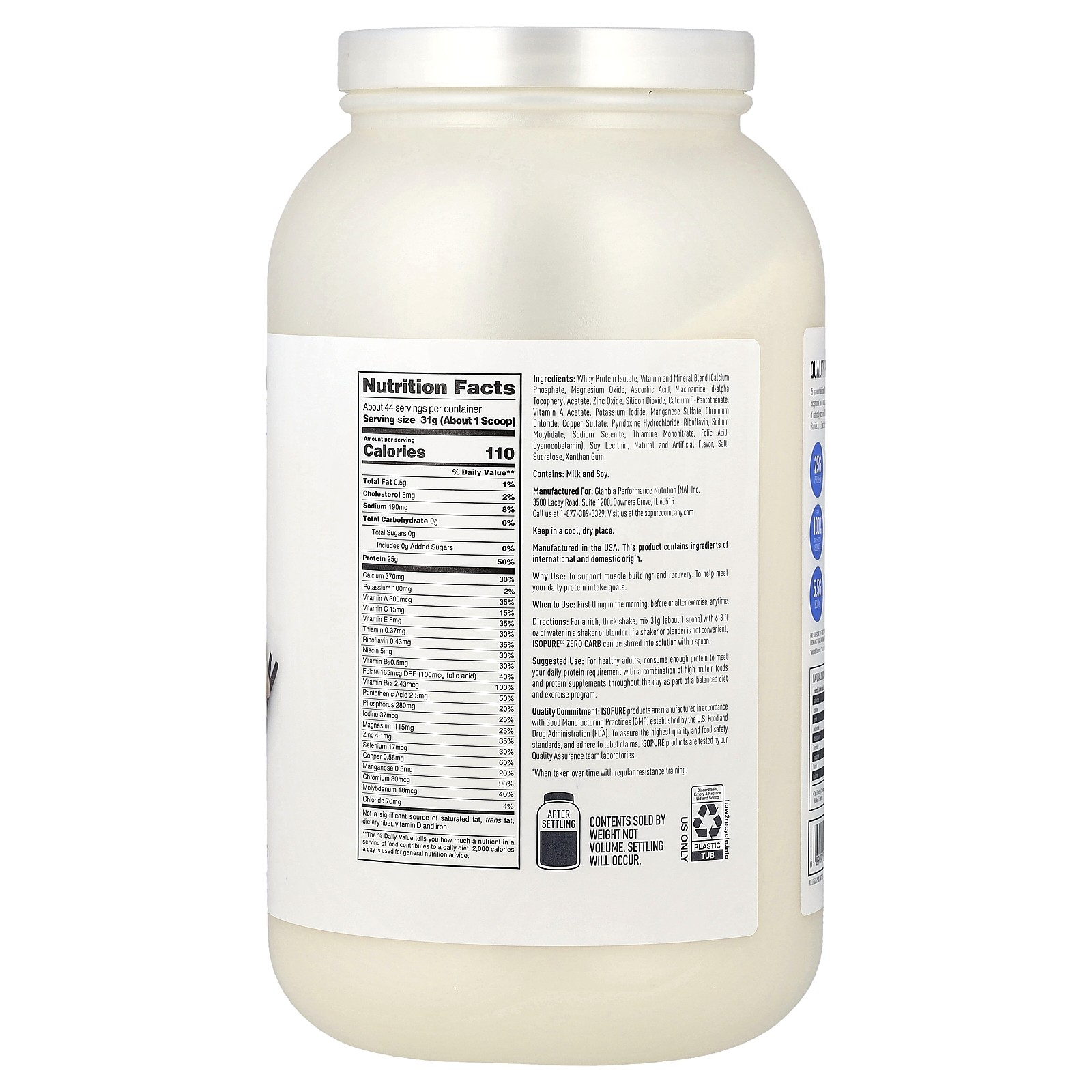 Zero Carb Protein Powder, Creamy Vanilla, 3 lb (1.36 kg)