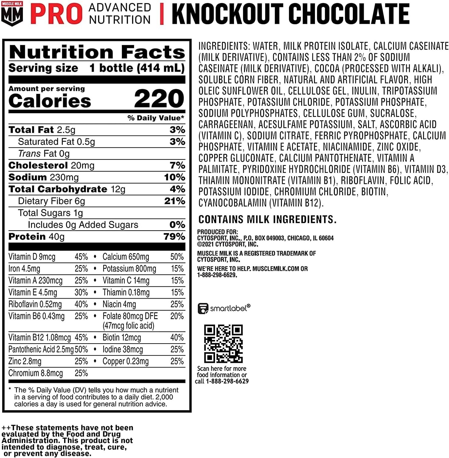 Muscle Milk Pro Advanced Protein Shake Chocolate 40g Protein 12 Pack 14oz