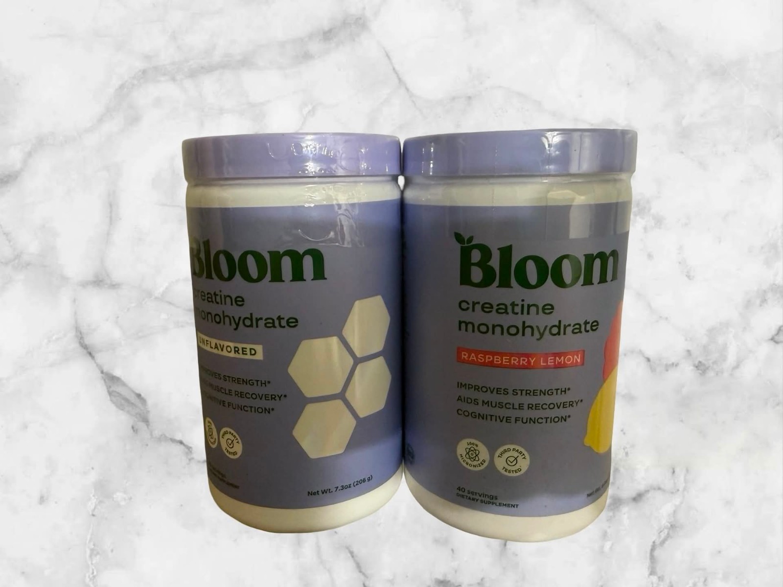FOR 2 Bloom Creatine Monohydrate Dietary Supplement Rasp+Unflav Lemon 9 oz NEW