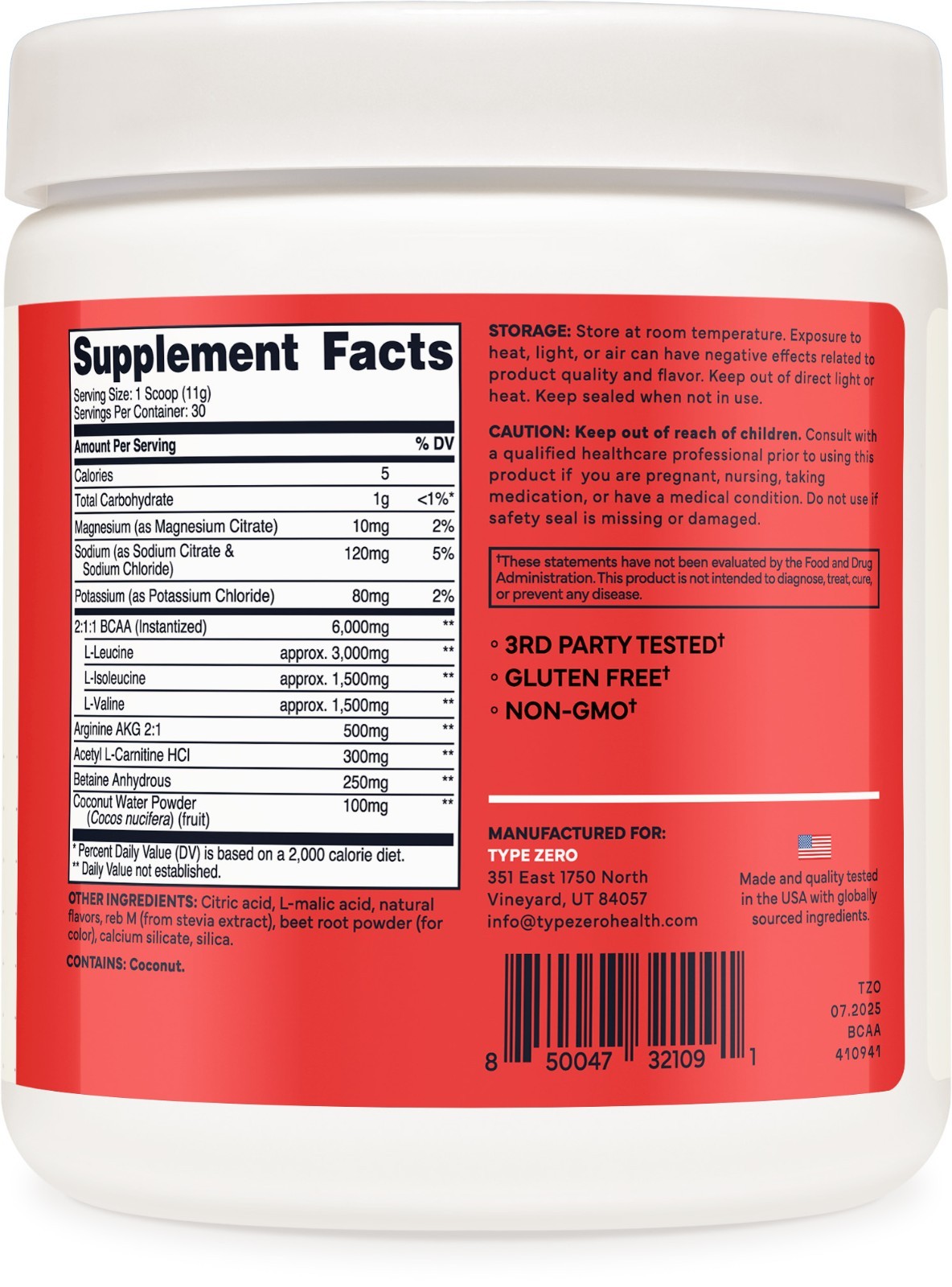 Type Zero Ultra Clean Vegan BCAA Powder + Electrolytes (Hawaiian Punch | 6G)