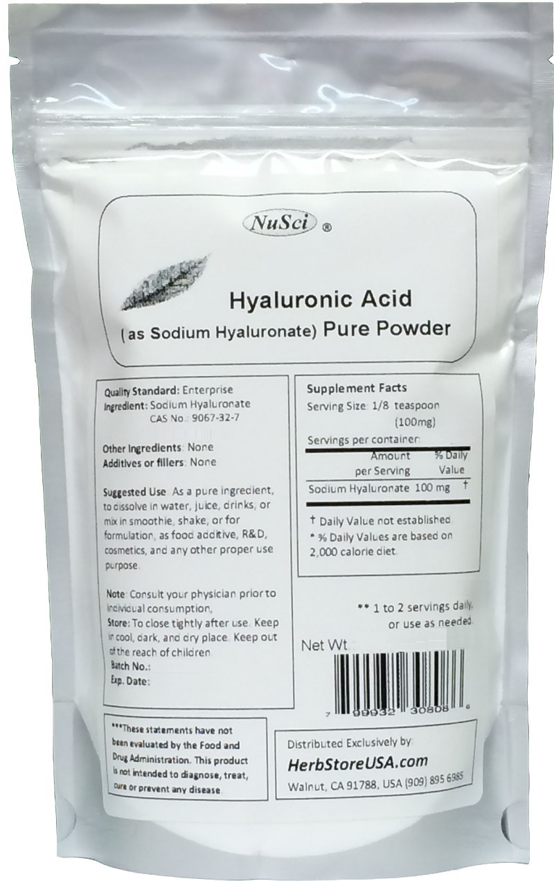 NuSci 100% Pure Hyaluronic Acid Powder HA Sodium Hyaluronate 100g(3.52oz)