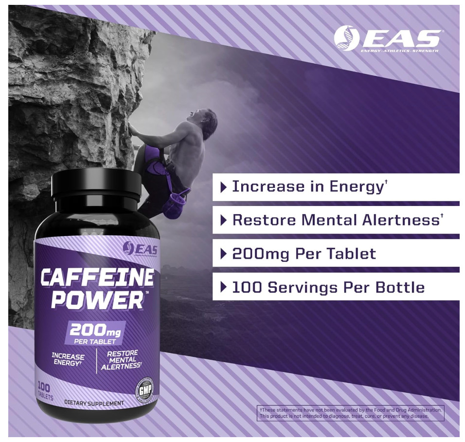 2 Pack – EAS Caffeine 200mg Tablets 200 Tabs Energy Alertness EXP 12/28