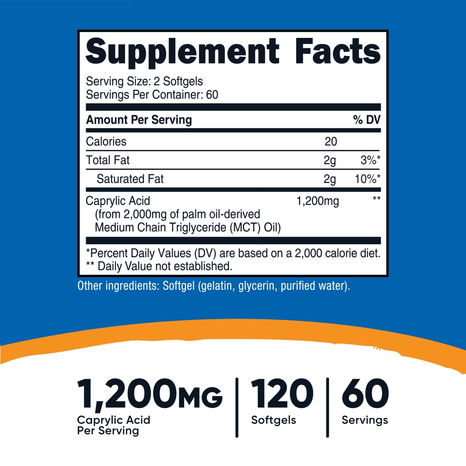 Nutricost Caprylic Acid 1200mg, 120 Softgels – GMO and Gluten Free, 60 Servings