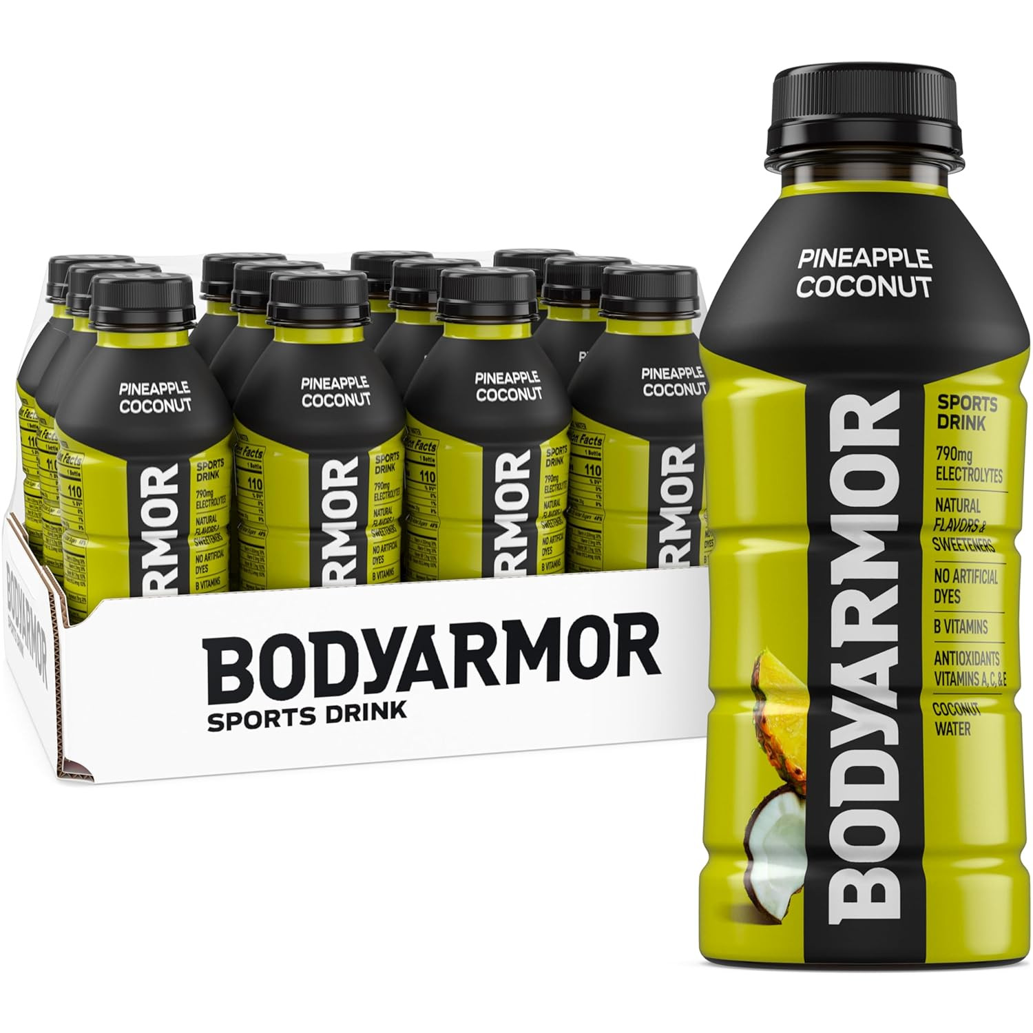BODYARMOR Pineapple Coconut Sports Drink, 16 Fl Oz Bottles, 12 Pack Hydration