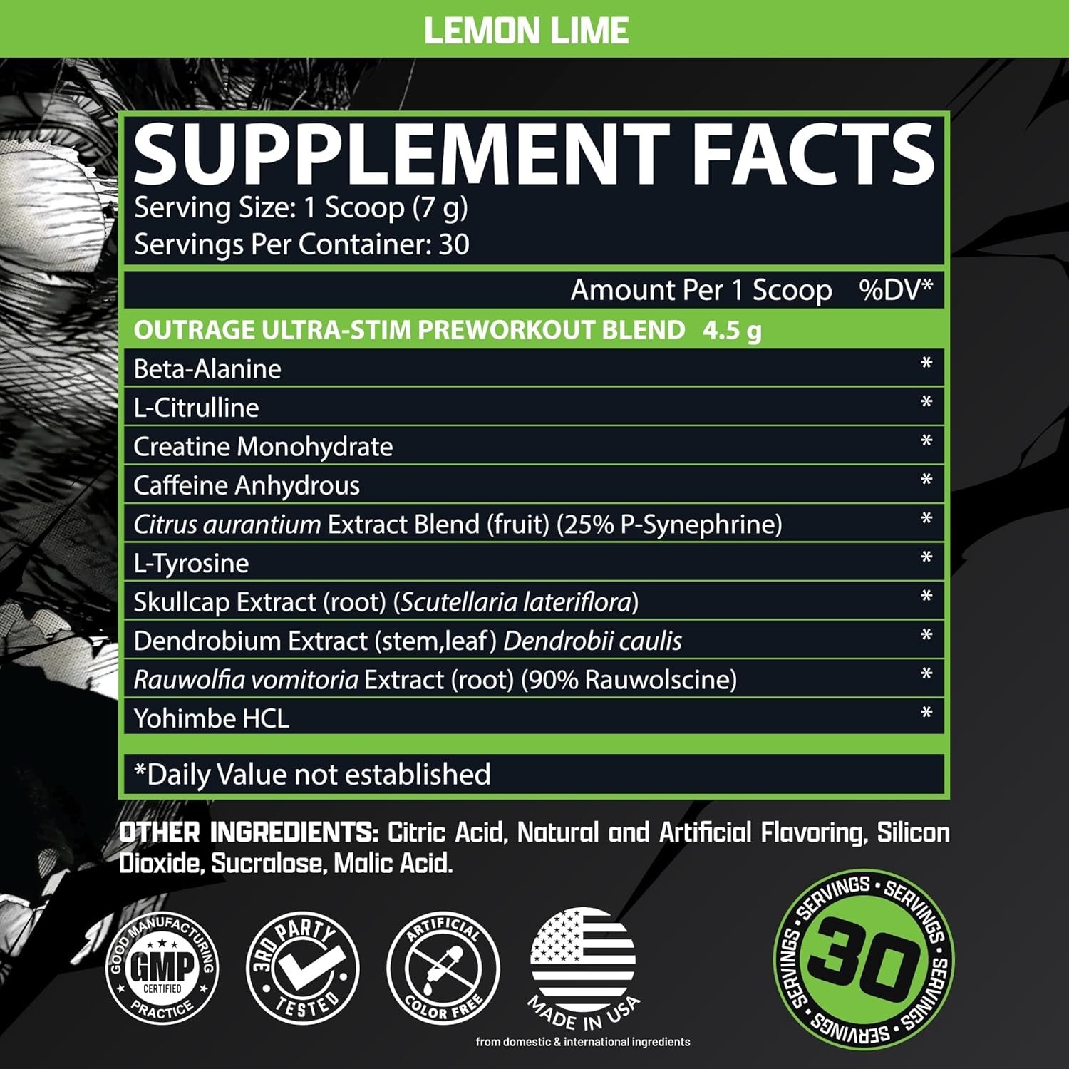 Outrage Ultra HIGH STIM Pre-Workout Powder for Men | 400mg Caffeine, L-Citrul