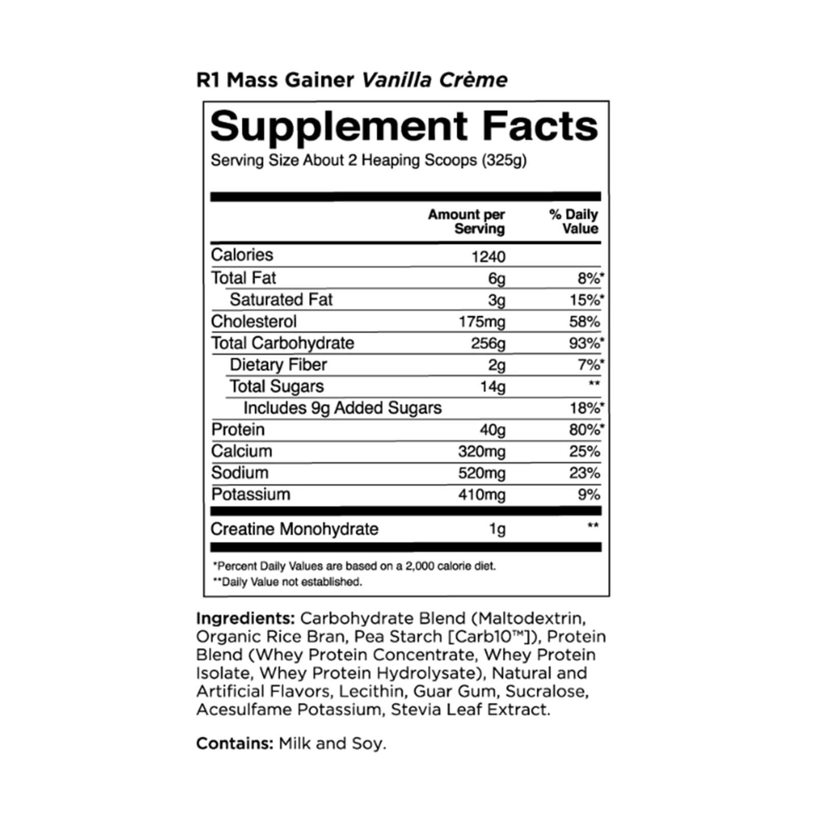 RULE 1 Mass Gainer 16 serv Vanilla Creme Mass Weight Gainer 11.46lb