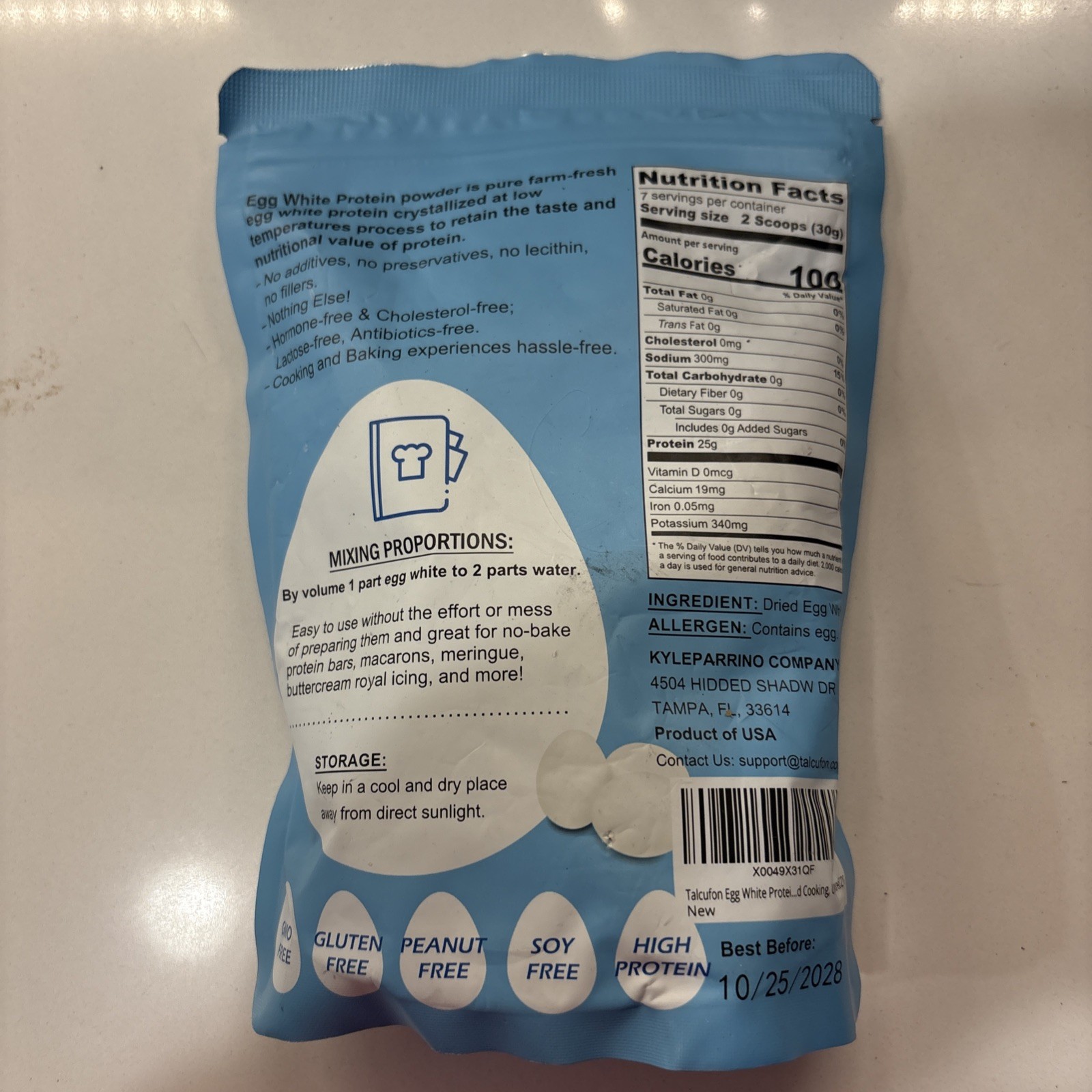 Talcufon Egg White Protein Powder 8Oz Pasteurized No Additives, High Protein