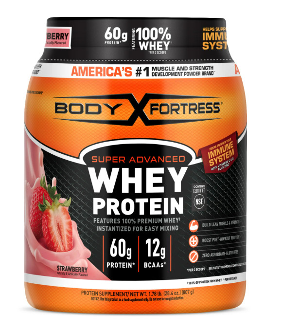 Body Fortress Super Advanced Whey Protein Strawberry 1.78LB 60g Protein