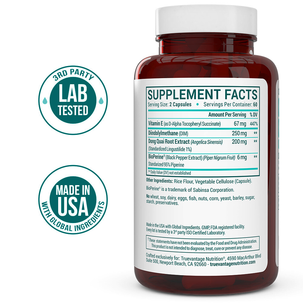 Extra Strength DIM 250mg Supplement – Plus Dong Quai, Vitamin E & BioPerine