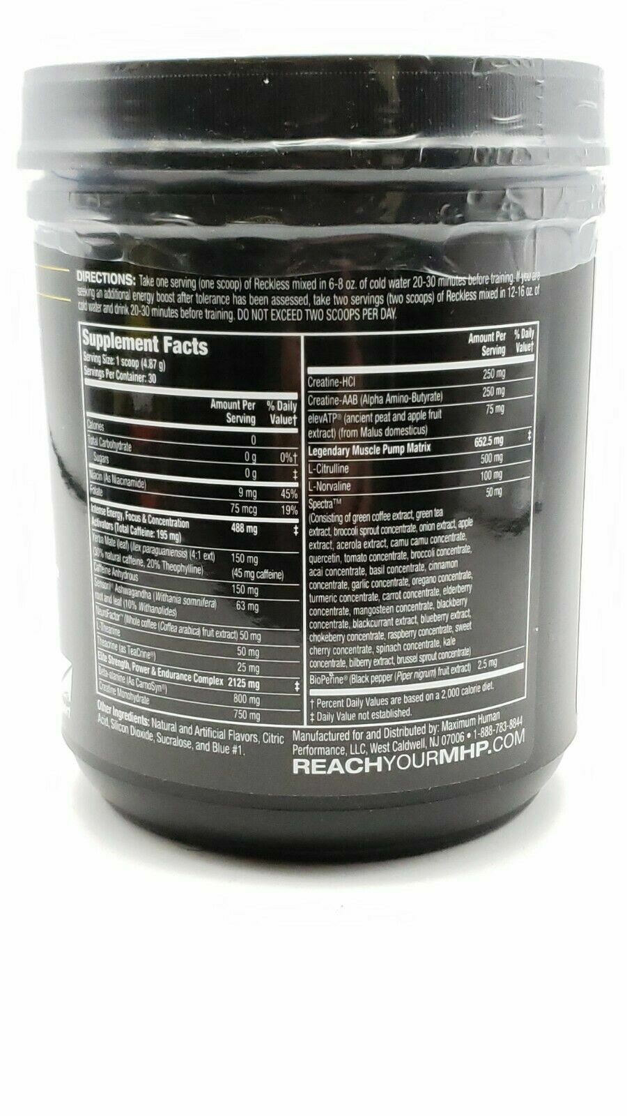 MHP RECKLESS Xtreme Pre-workout 30 Servings Watermelon or Blue Slushy