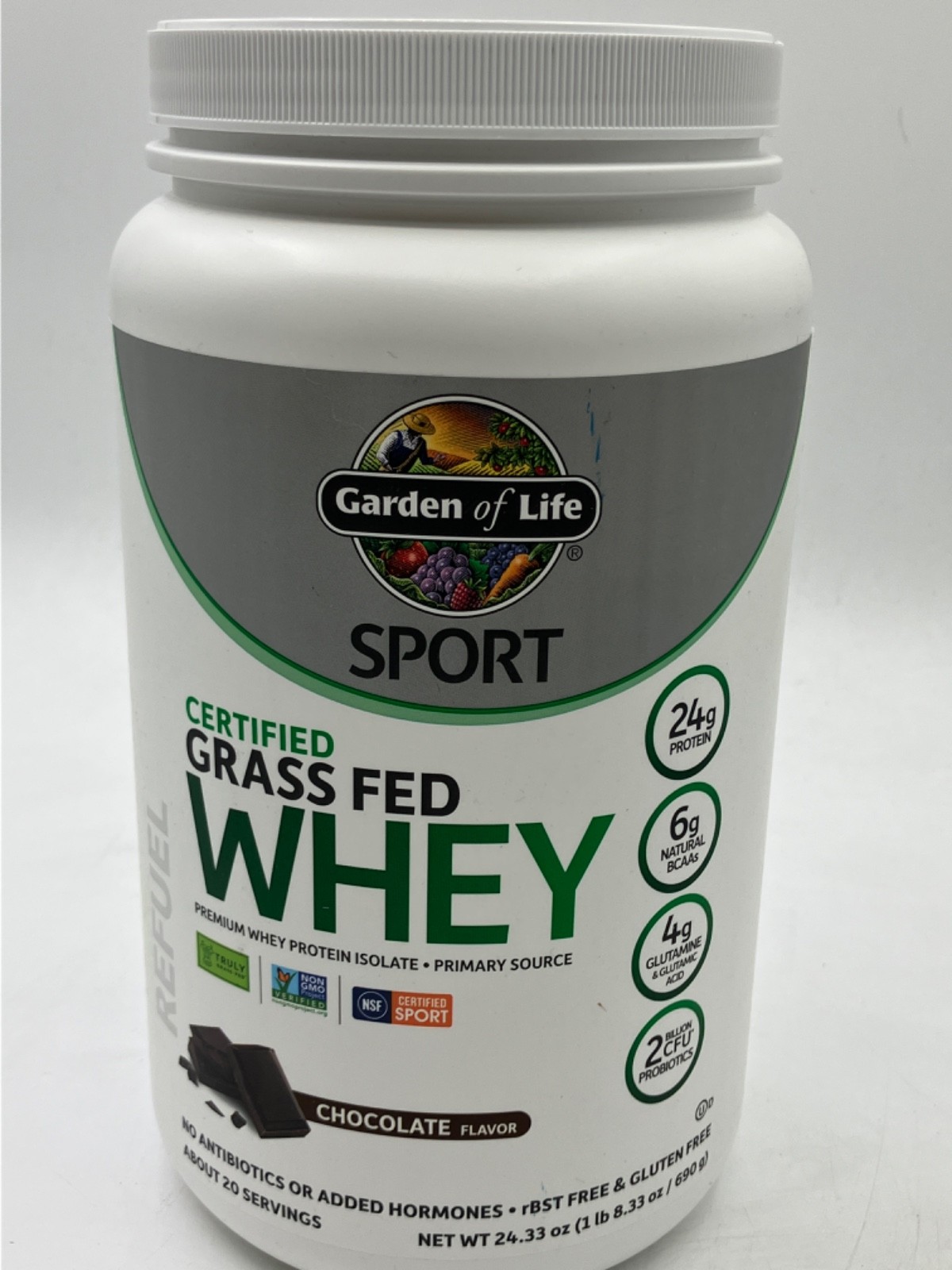Garden of Life Sport Grass Fed Whey Protein Chocolate Certified Organic 24.3oz