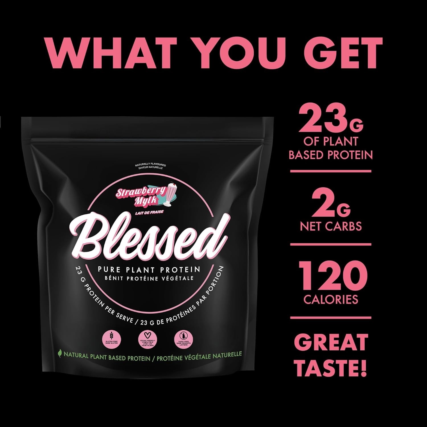EHPLabs Blessed Plant Protein 3.44lb 45 Serving Strawberry Mylk French label
