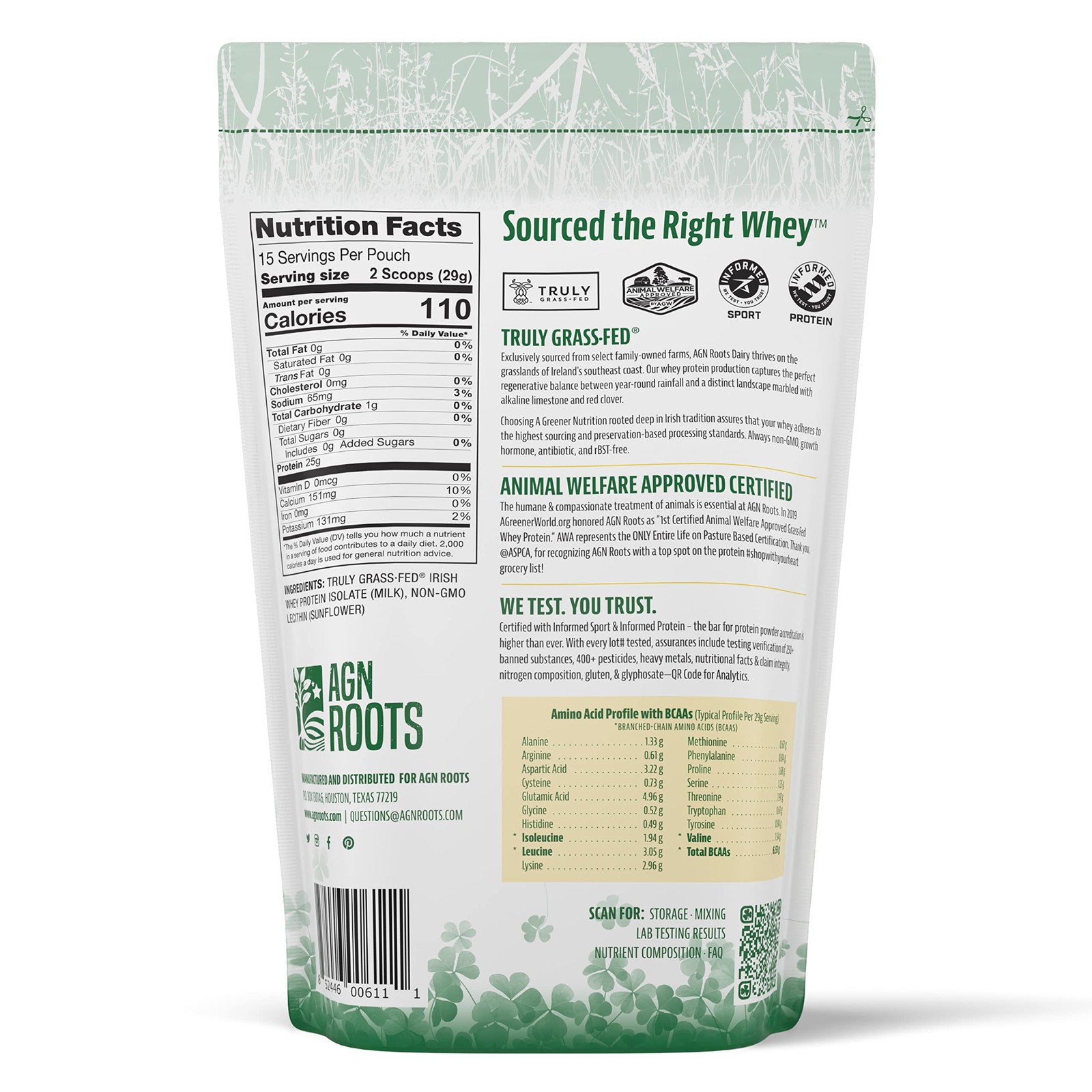 AGN Roots Grass Fed Whey Protein Powder Isolate – 1 Pound (Pack of 1), Cream