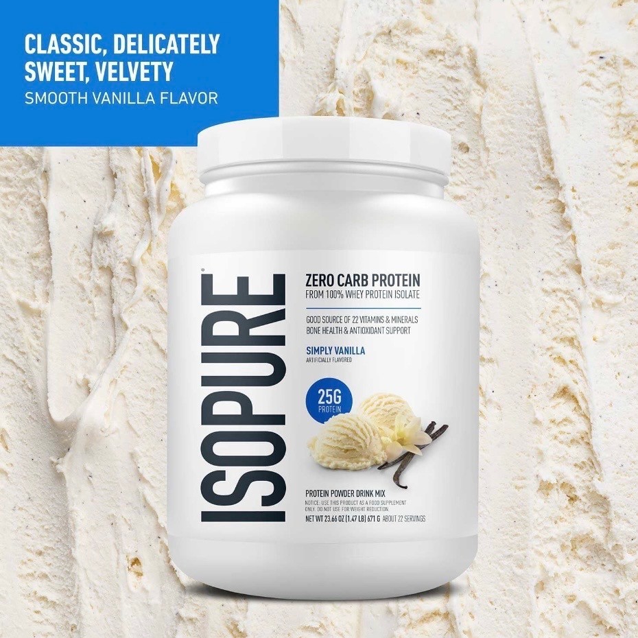 Isopure Zero Carb Whey Protein Isolate Powder, Simply Vanilla, 1.47 lbs.