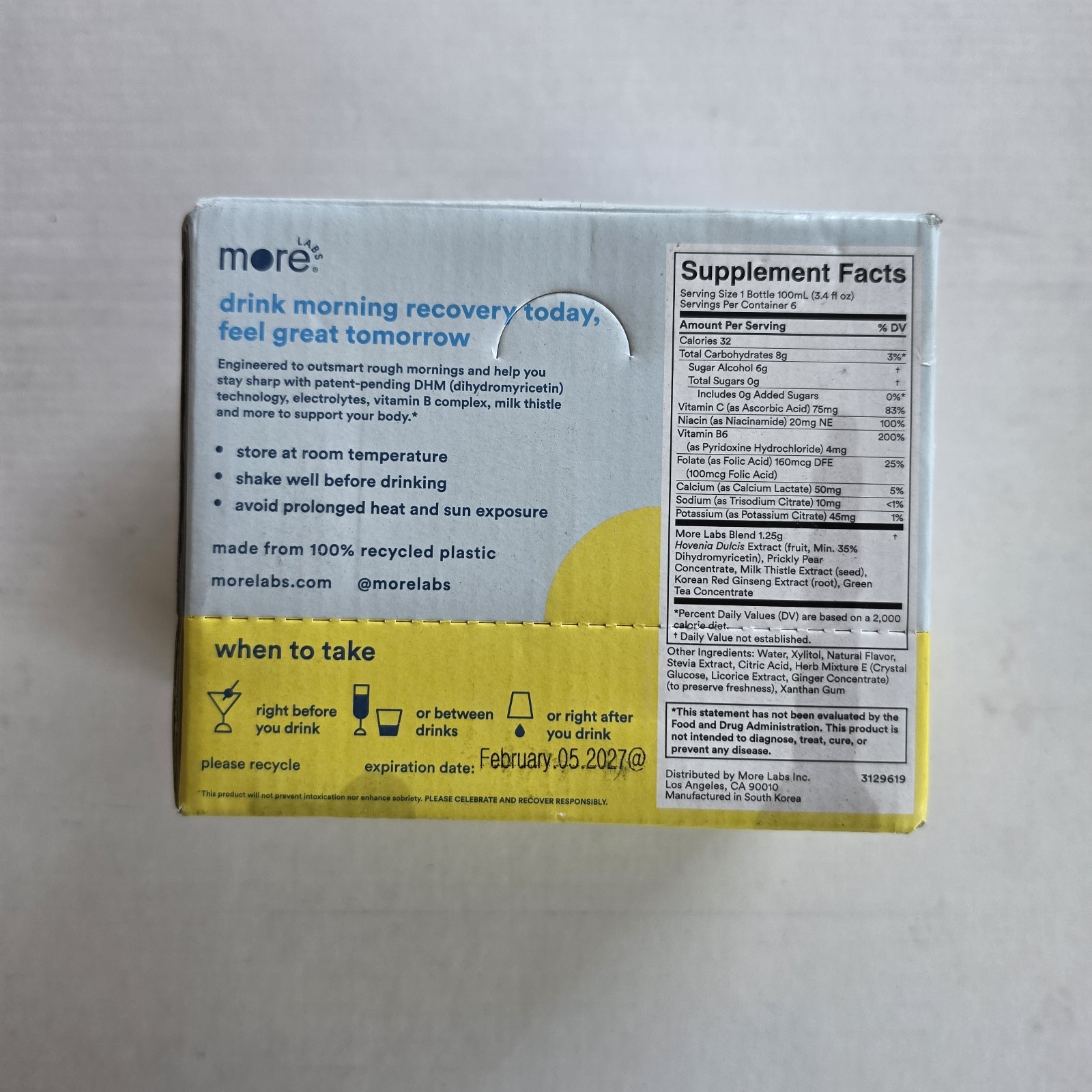 More Labs – Morning Recovery Drink – Supplement Lemon – Sugar Free – 6 Bottles