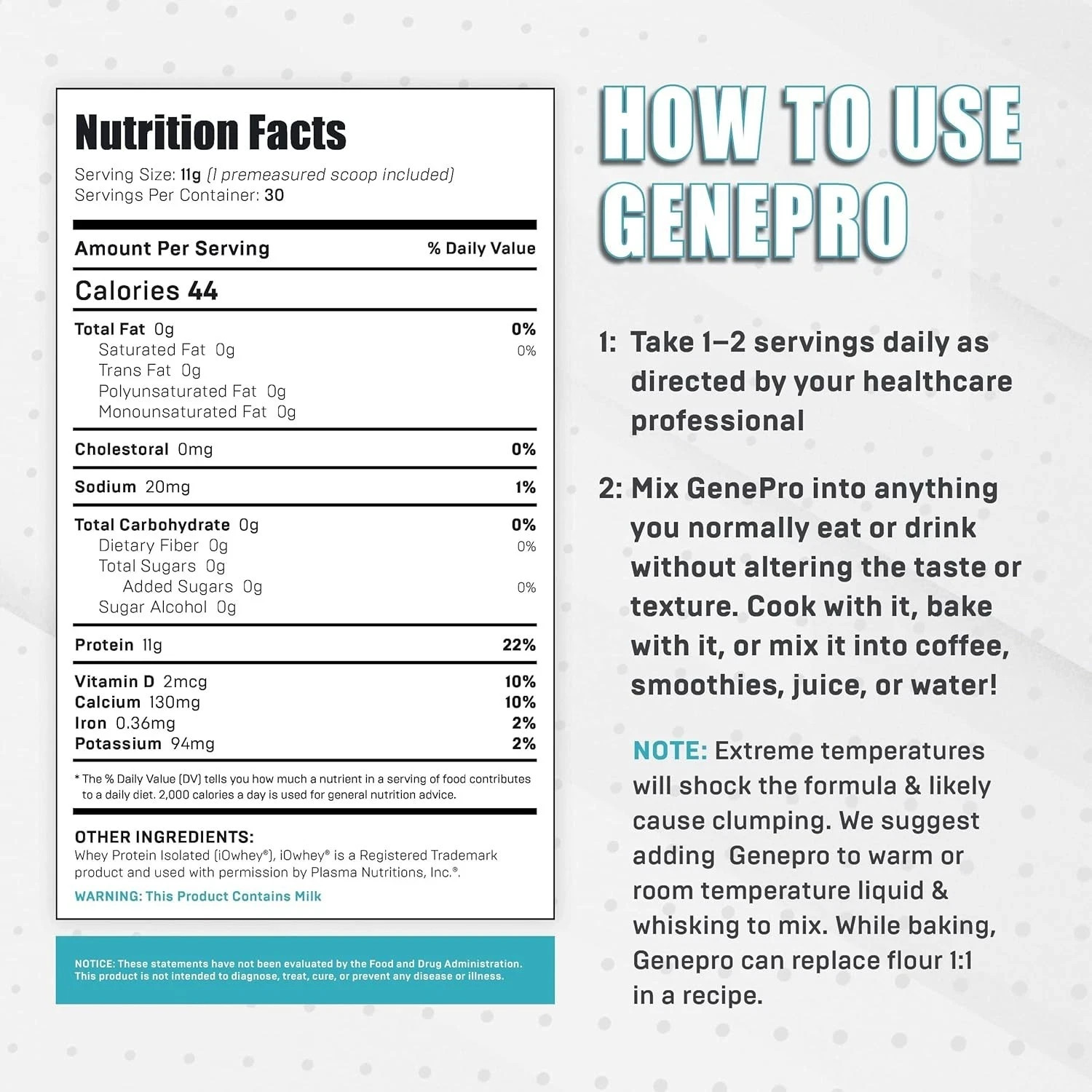 GENEPRO GEN. 3 Unflavored Protein Powder Whey Isolate Supplement 30 servings