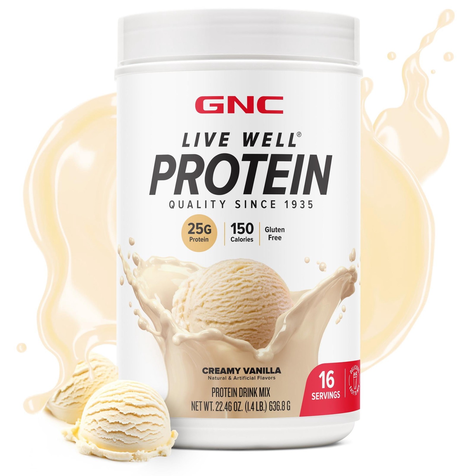 GNC Live Well Protein Powder, 25g Whey Protein, Rich Chocolate, Gluten Free, No