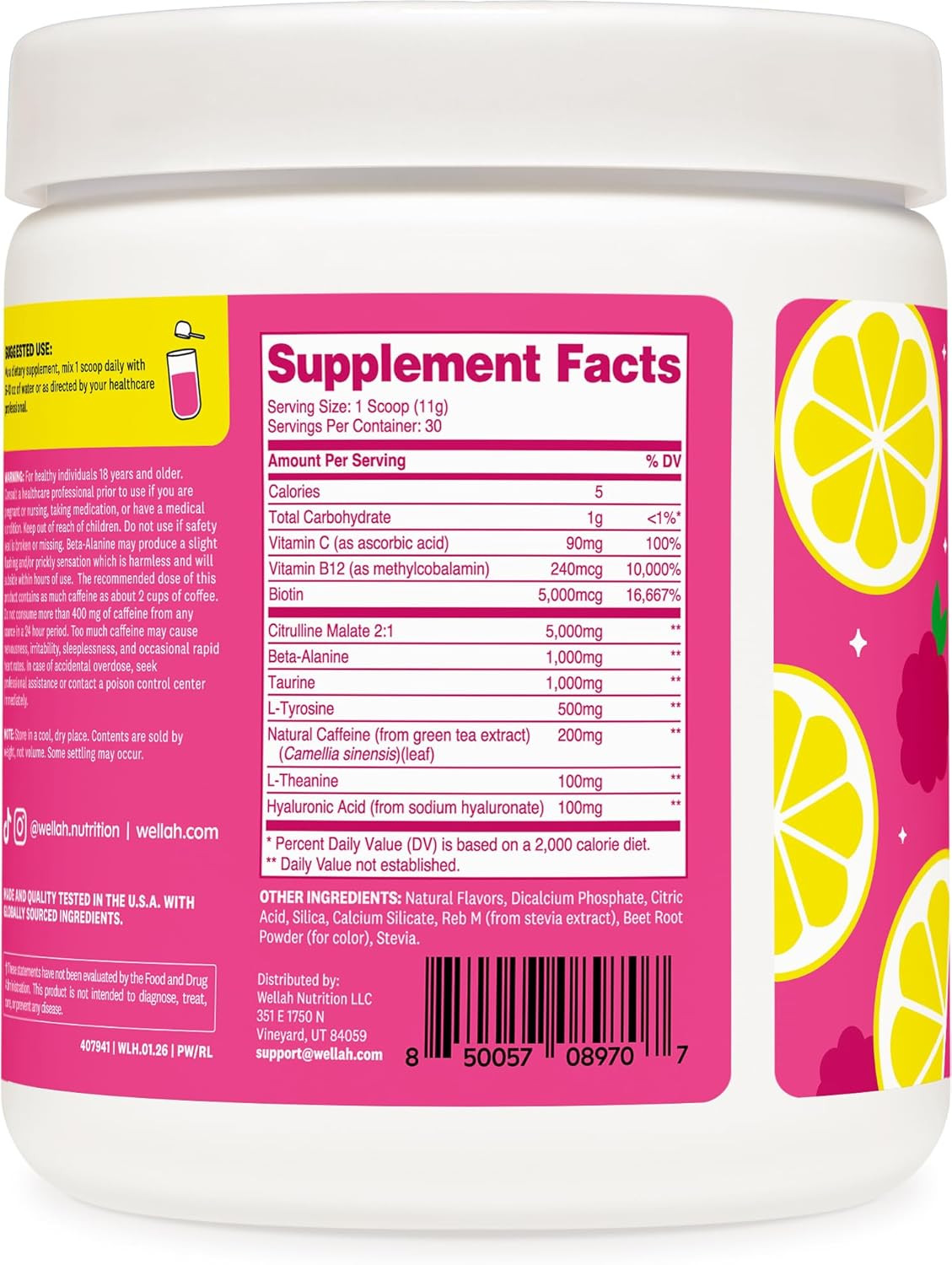 Pre-Workout Drink Mix (Raspberry Lemonade Flavored, 30 Servings) – with Citrulli