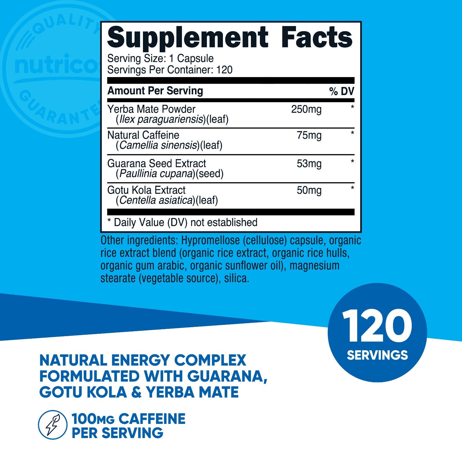 Nutricost Natural Energy Pills Complex 120 Capsules, 100mg Caffeine – Non-GMO