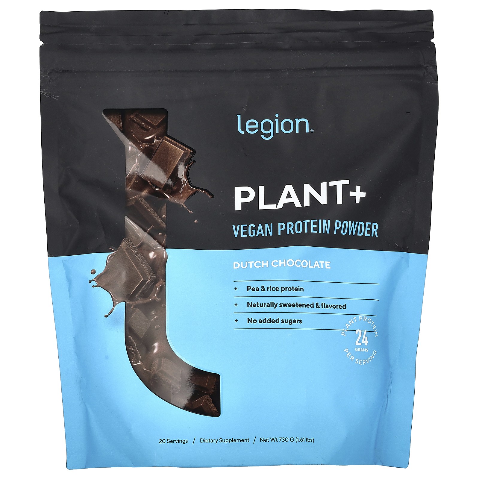 Plant+, Vegan Protein Powder, Dutch Chocolate, 1.61 lbs (730 g)