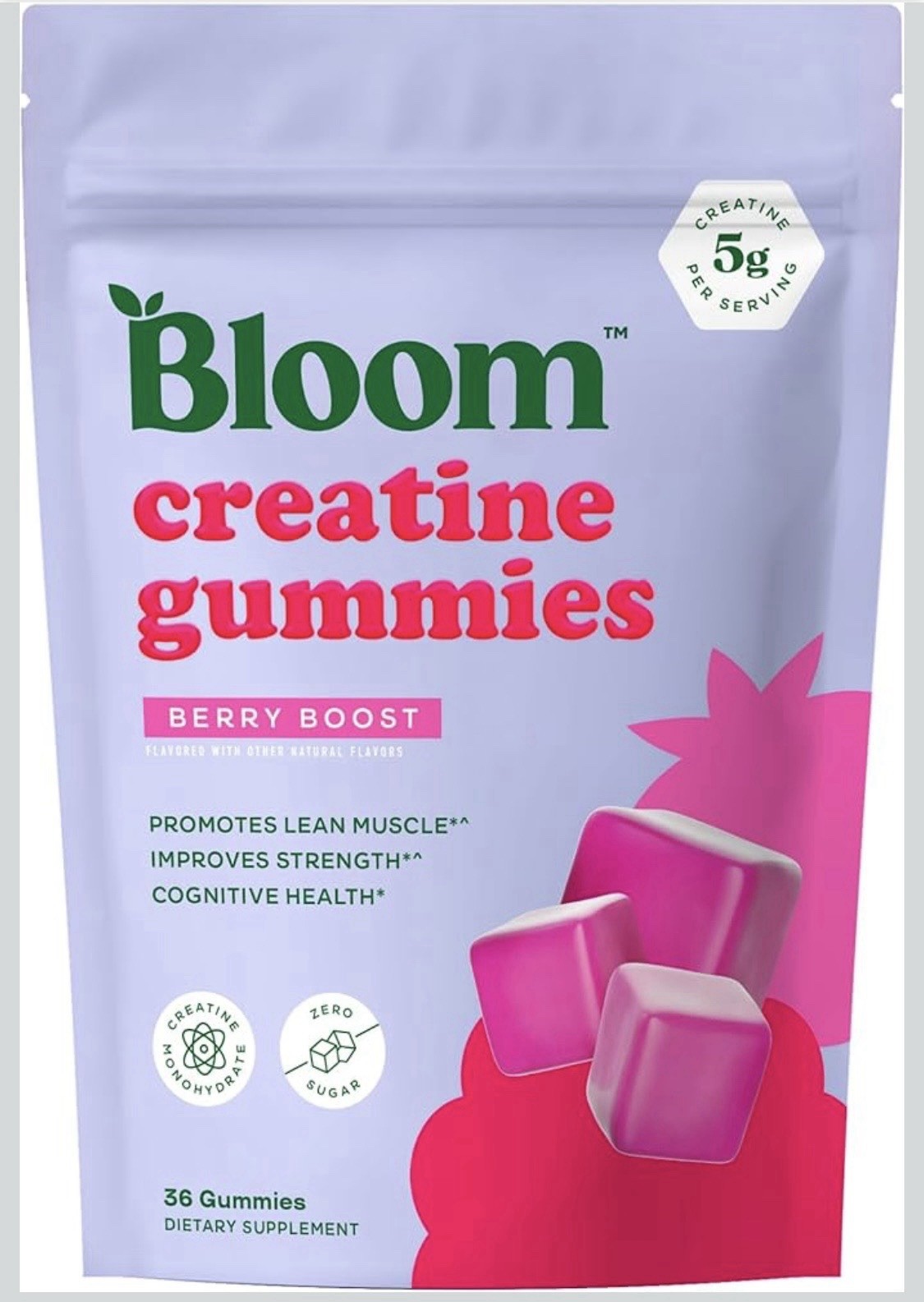 TWO PACK – Bloom Creatine Monohydrate Gummies Berry Boost 36 Count 5g Sugar-Free