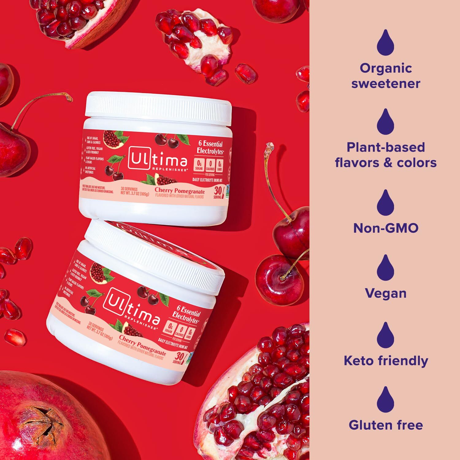 Ultima Hydration Electrolyte Powder Cherry Pomegranate 3.7 Ounce Zero Sugar