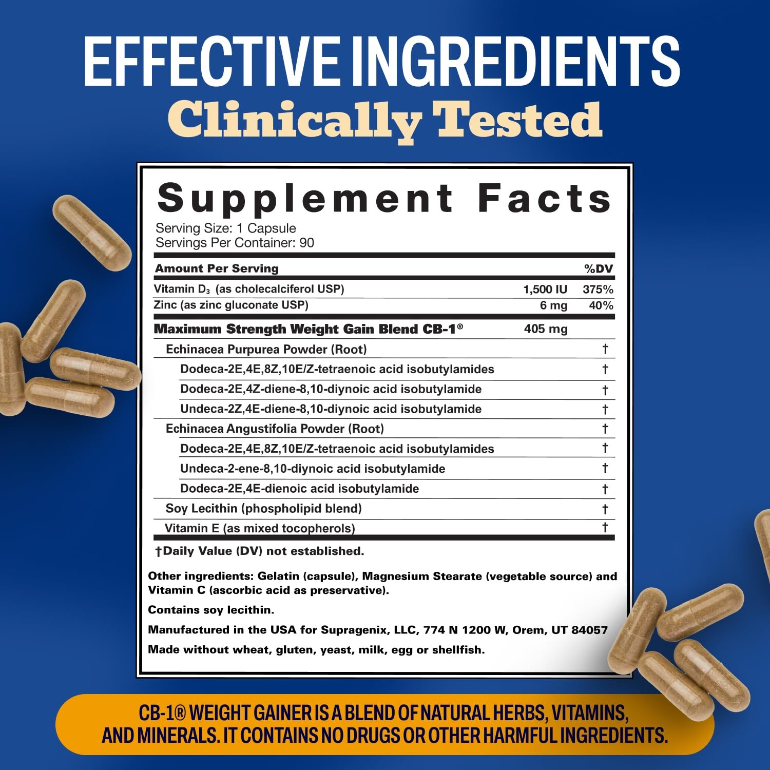 Weight Gainer Pills 90 Count | Appetite Booster for Men & Women | Mass Gain