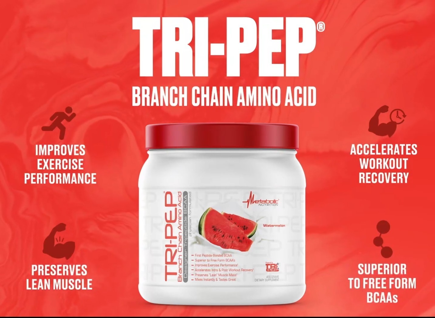 Metabolic Nutrition TRI-PEP BCAA 15oz Size (40 Serv) Natural Lemon BEST BY 11/26