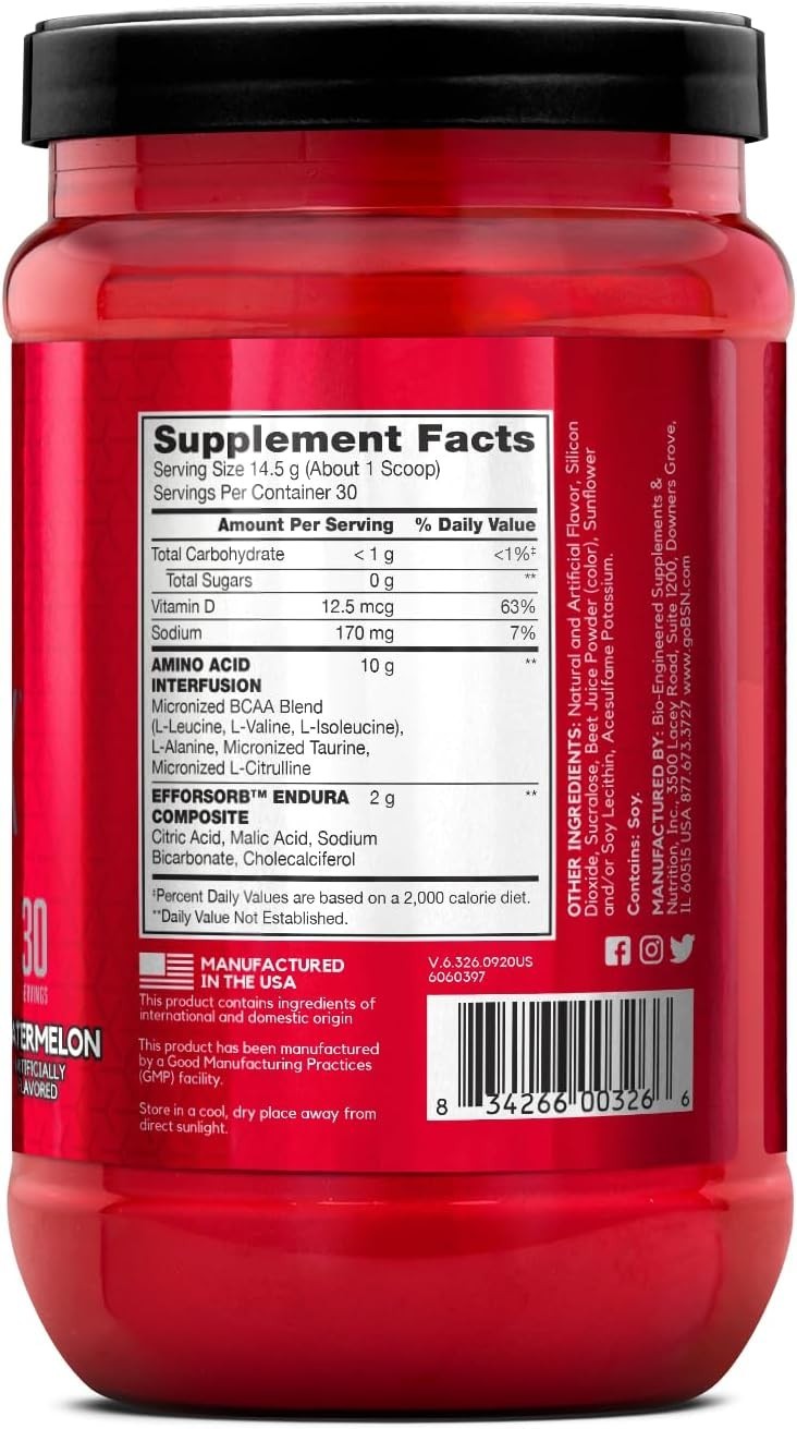 Amino X BCAA Muscle Recovery Powder – 10g Amino Acids, Watermelon, 30 Servings