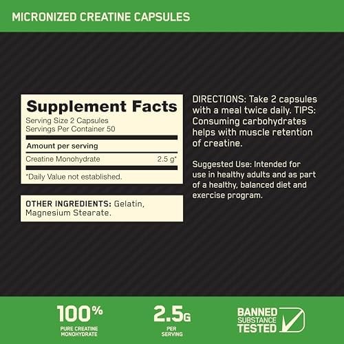 Optimum Nutrition Creatine, Micronized Creatine Monohydrate Capsules, Supports