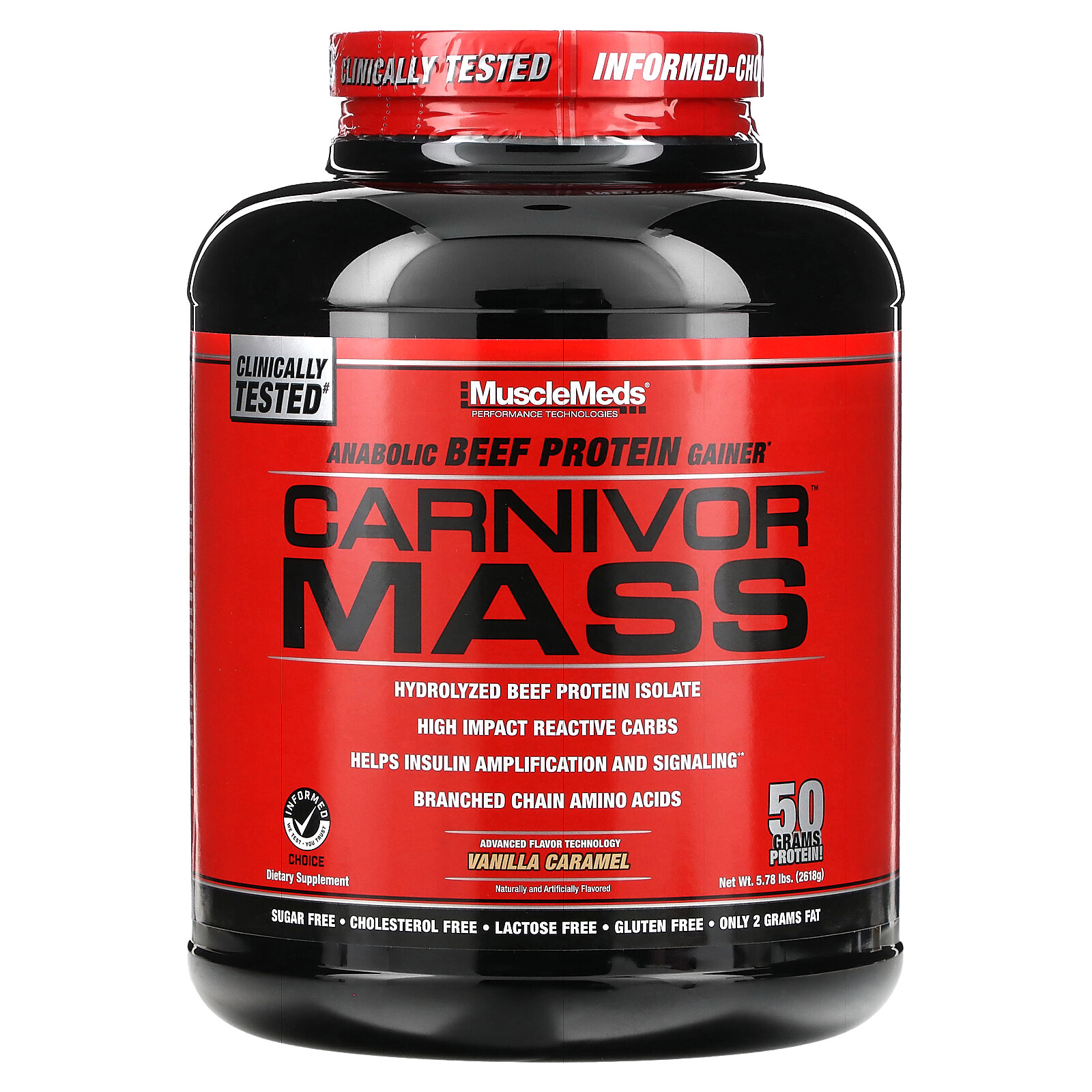 Carnivor Mass, Anabolic Beef Protein Gainer, Vanilla Caramel, 5.78 lbs (2,618 g)