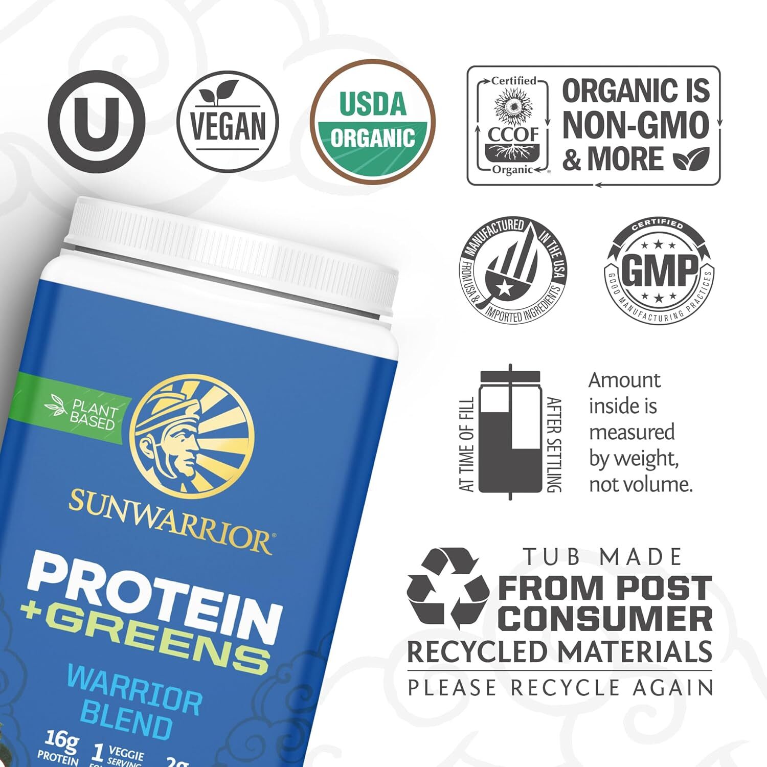 Sunwarrior Warrior Blend Protein Greens Powder Chocolate Flavored 30 Servings