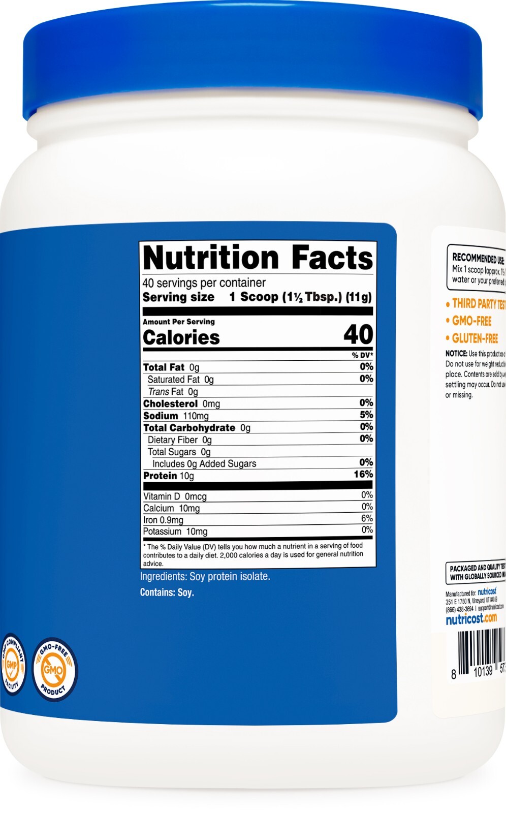 Nutricost Soy Protein Isolate Powder 1LB Unflavored – 10g of Protein Per Serving