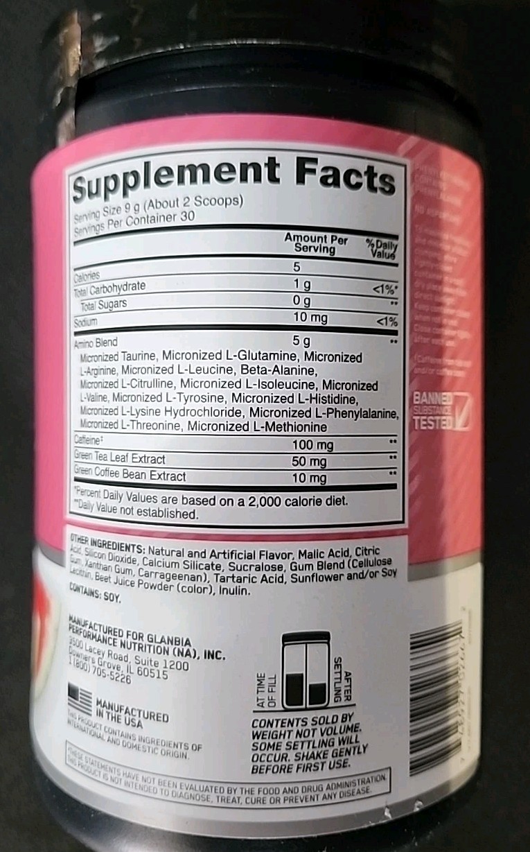 Optimum Nutrition Amino Energy Pre Workout Watermelon 30 Servings Exp 6/26