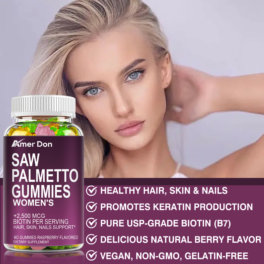 Saw Palmetto for Women 2500mcg Biotin Gummies Hair Skin Nails Support 60 Gummies
