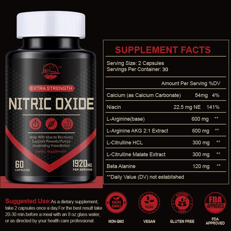 Nitric Oxide Booster Tablets – L-Arginine, L-Citrulline 1920mg – 3 Bottles