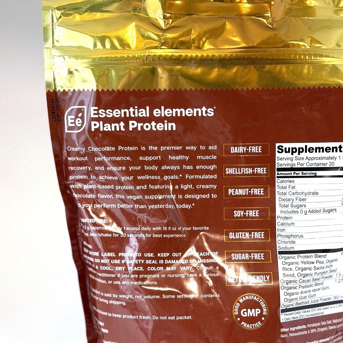 Essential Elements Plant Protein Creamy Chocolate 17oz 20 Servings Vegan Non-GMO