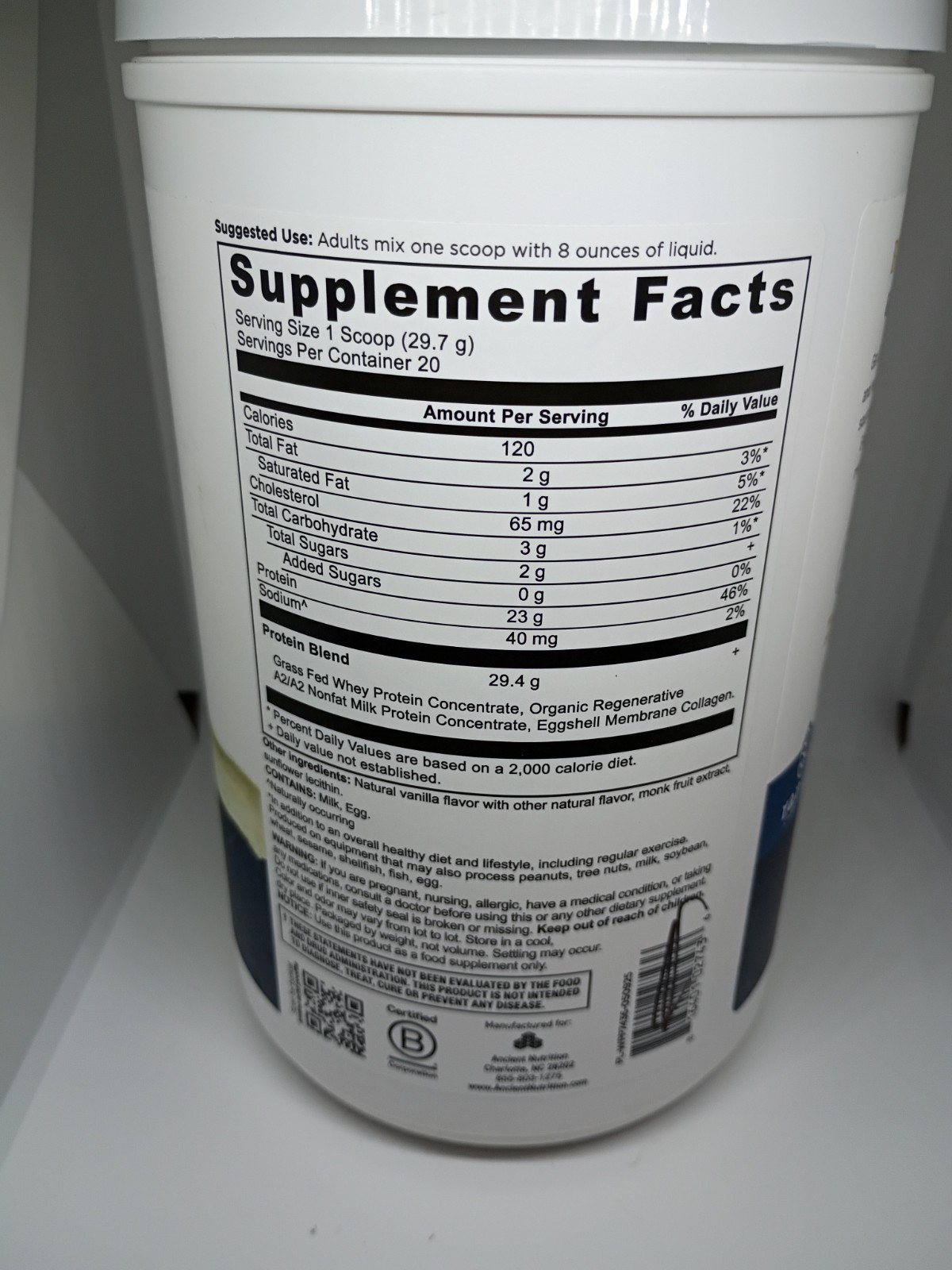 Ancient Nutrition Whey Protein Vanilla Bean 20 Servings, 21oz