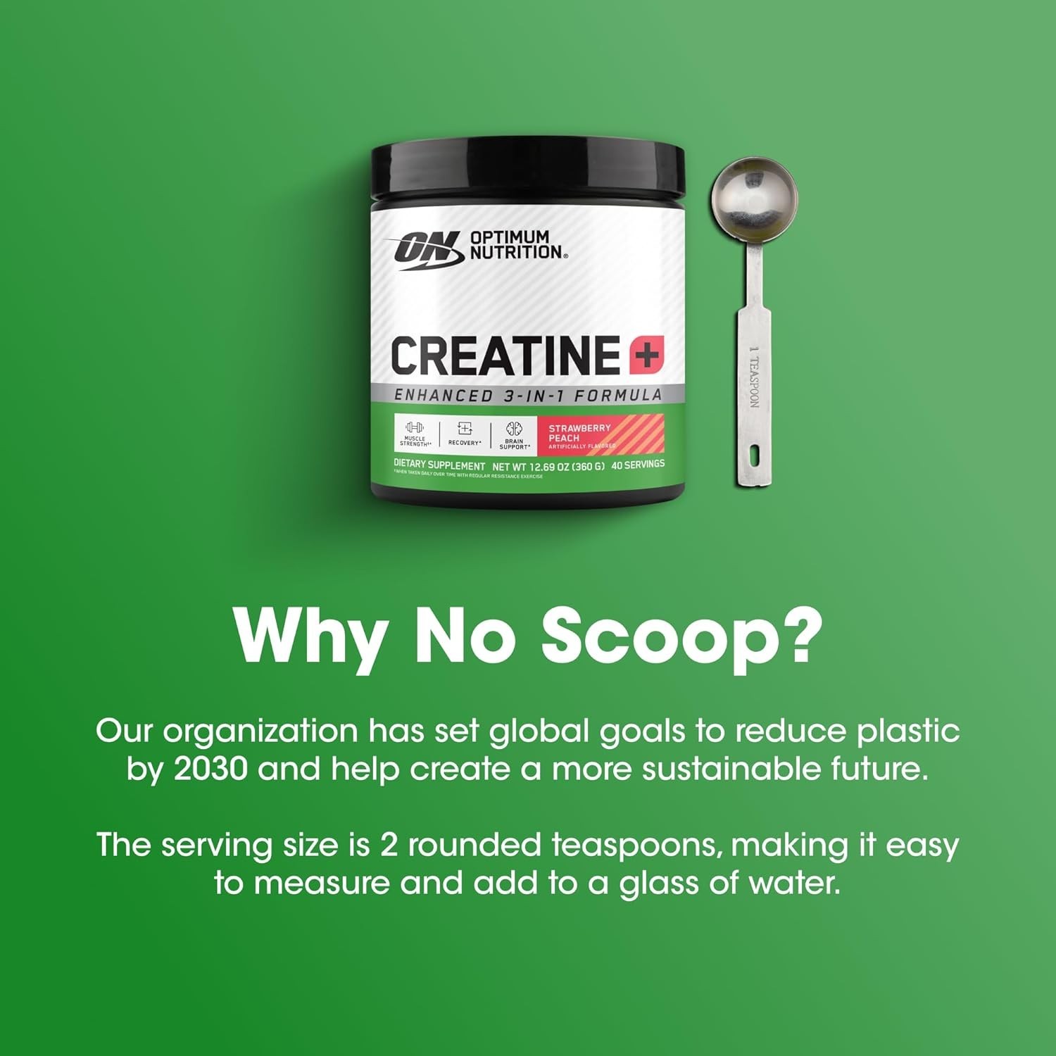 Optimum Nutrition Creatine Monohydrate Plus Powder, Strawberry Peach Flavored Cr