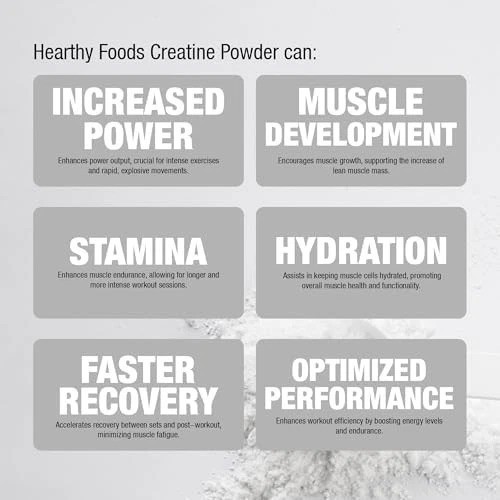 HEARTHY FOODS Creatine Monohydrate Micronized Powder 500G – 100 Servings, 5000mg