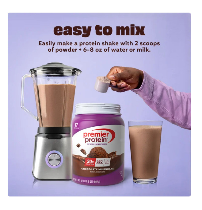 Premier Protein 100% Whey Protein Powder, Chocolate Milkshake, 30g Protein, 24.5