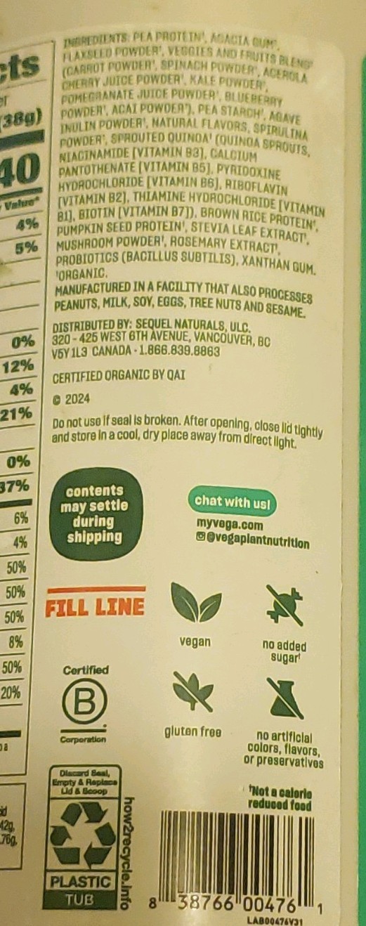 Vega Organic All-In-One Shake Vegan Protein Powder French Vanilla 24.3 oz
